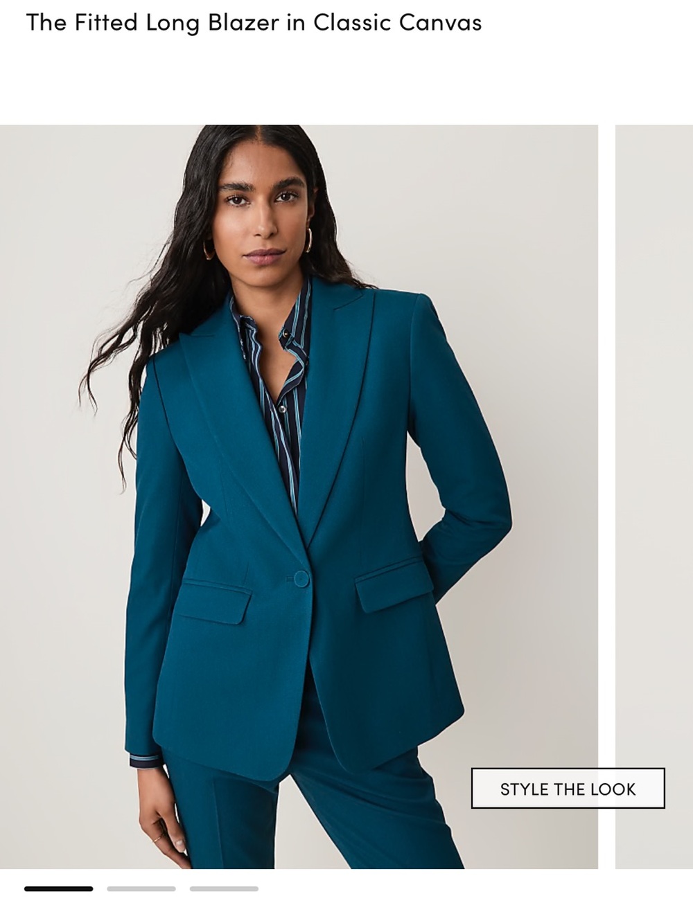 Ann Taylor The Fitted Long Blazer in Classic Canvas in Deep Forest Pine